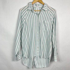 Wilfred Free  Oversized Button Down Shirt  Stripe Blue White  Linen Blend Size M